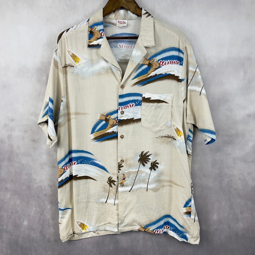 Vintage Barefoot In Paradise Hawaiian Shirt Mens XL Resort Surfer Beachy Retro‎